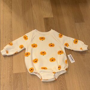 Cream Bodysuit with Orange Pumpkin Print